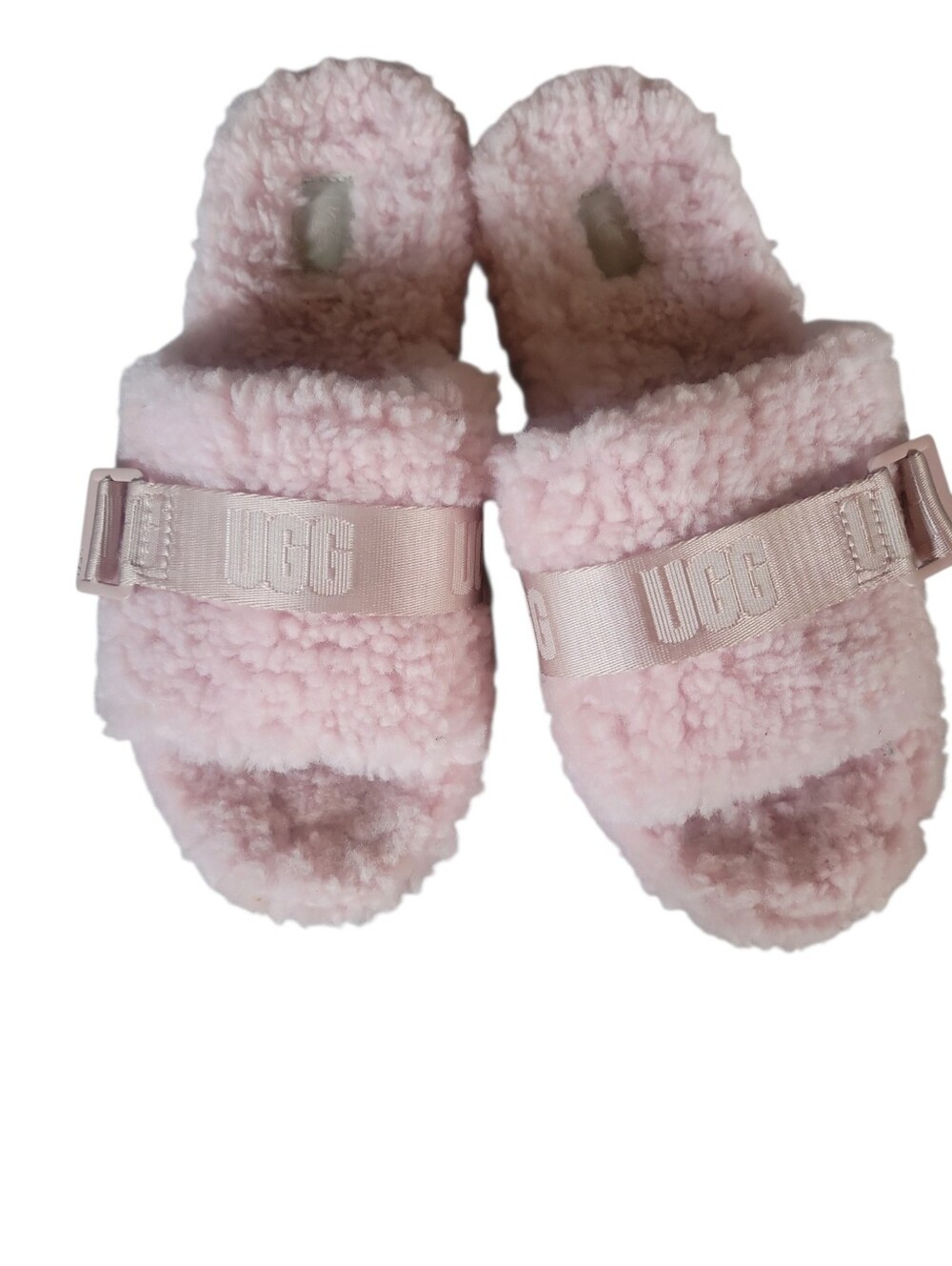 UGG Fluffita Slide Fluffy Pink Adjustable Strap Platform Sandals USA 8 EU 39